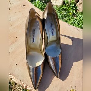 Manolo Blahnik Bronze Brown Metallic BB Pointed Toe Pump Size 40.5 or 9.5